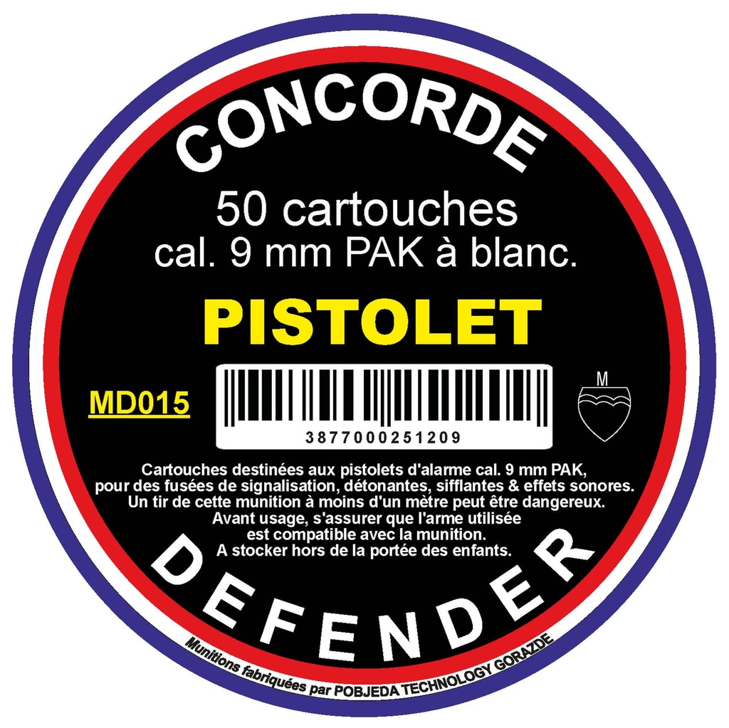 [M0835854] Cartouche concorde defender 9mm PAK
